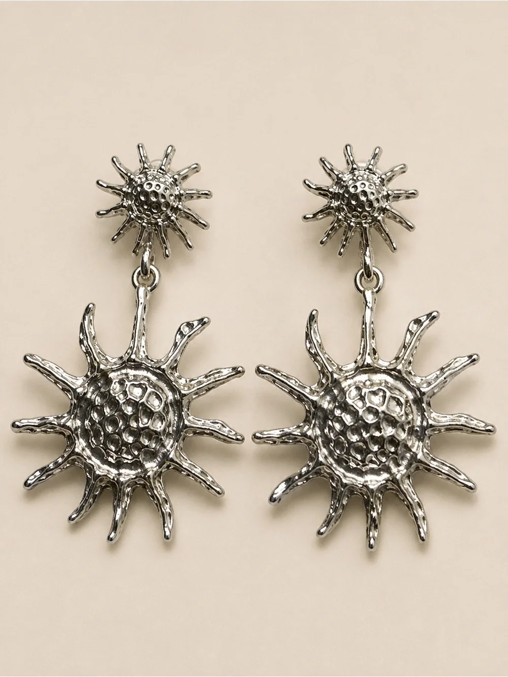 Celestial Sunburst Statement Earrings – Silver